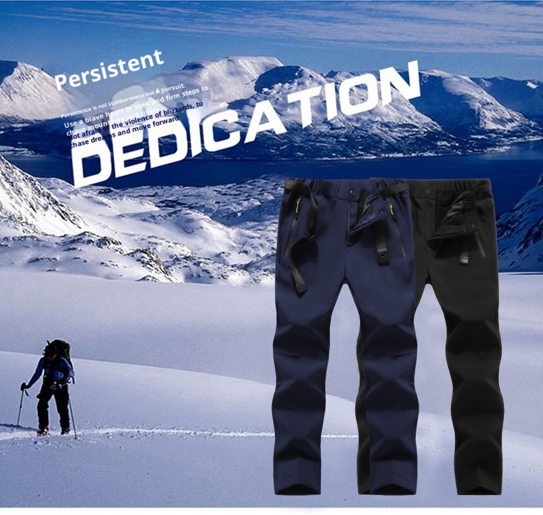 001 Group Purchase Outdoor Softshell Men Fleece Lined Thickened Winter Windproof Waterproof Warm Coldproof Hiking Ski Pants_voghion.com