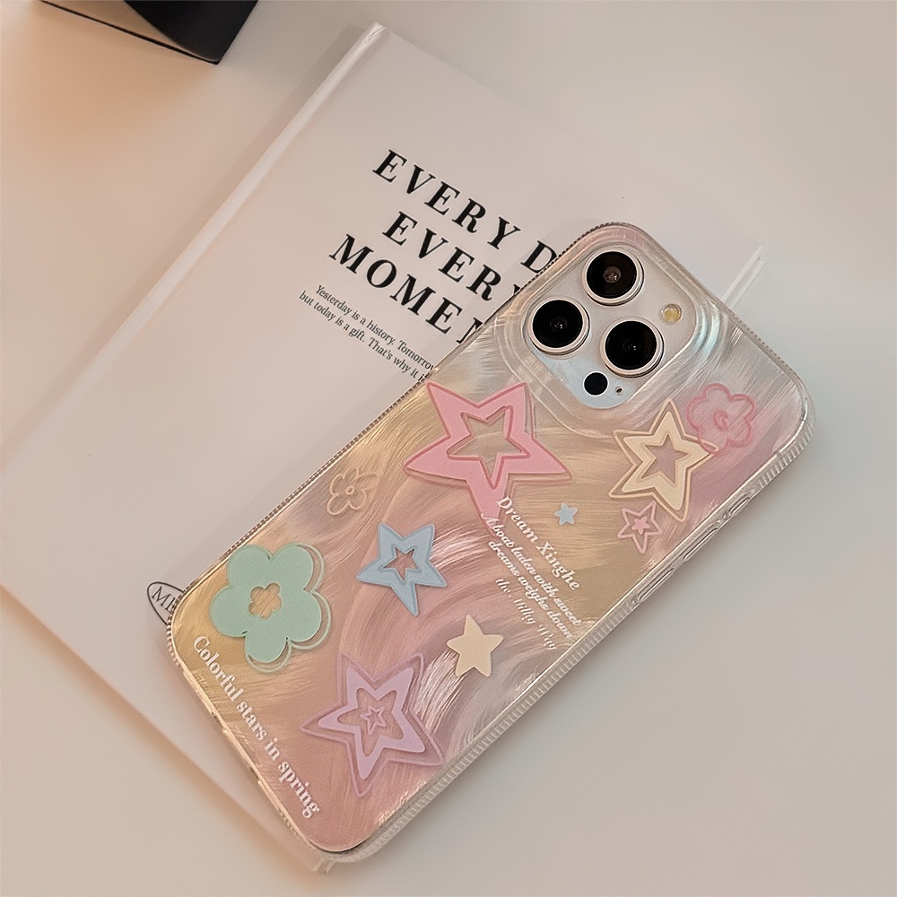 TechGlobe Kompatible Handyhülle mit 15 Feather Gauze iPhone 13 Gradient Colorful Stars 12 Koreanischer Stil 14 Pro Max 11_voghion.com