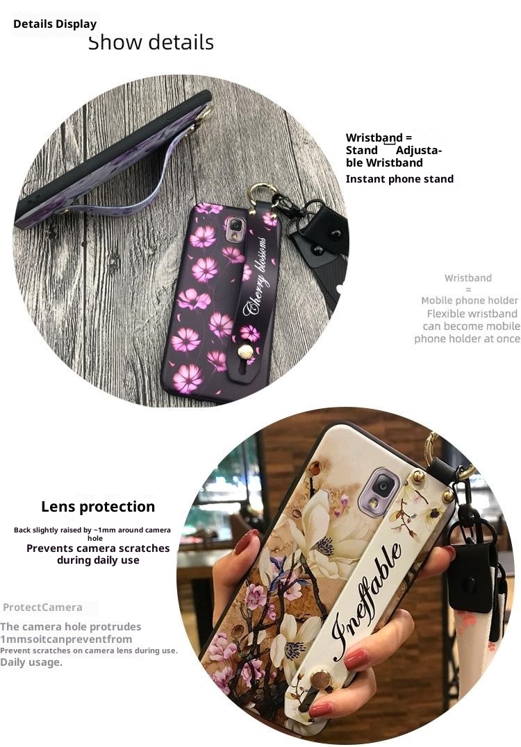 TechGlobe Adatto per Samsung Note3/N9008 Supporto da polso con cordino Custodia morbida protettiva in silicone serie Flower_voghion.com