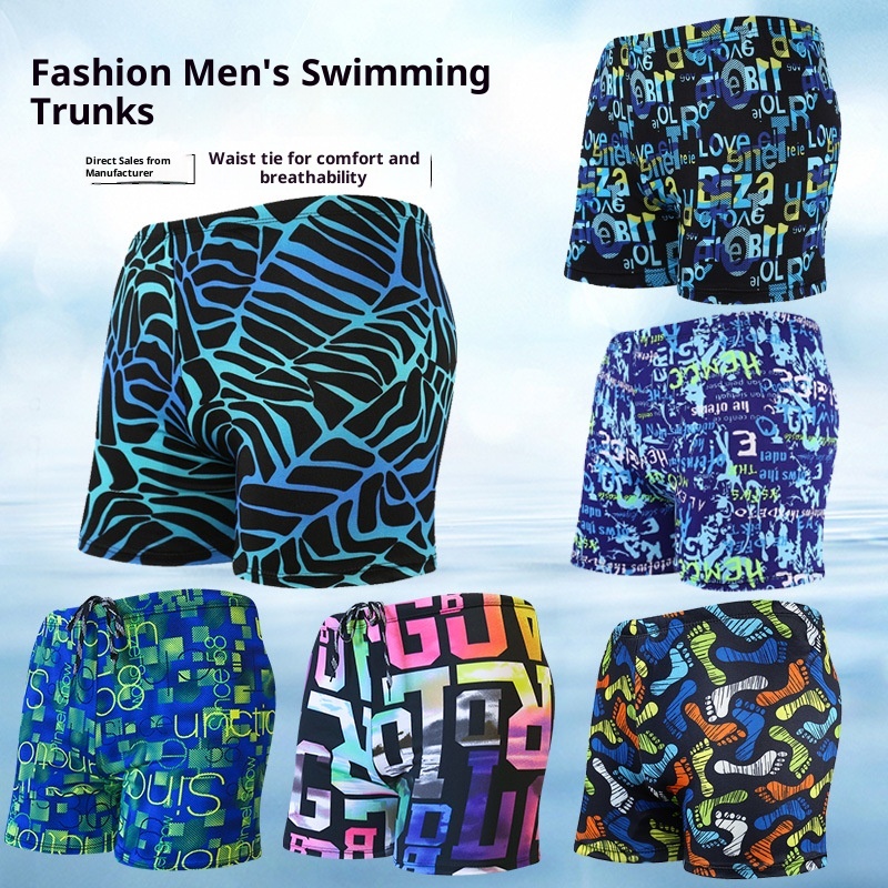 001 Hot-Selling Trunks For Adults, Men's Plus Size Anti-Embarrassment Boxer Shorts, Printed Beach And Hot Spring Swimming_voghion.com