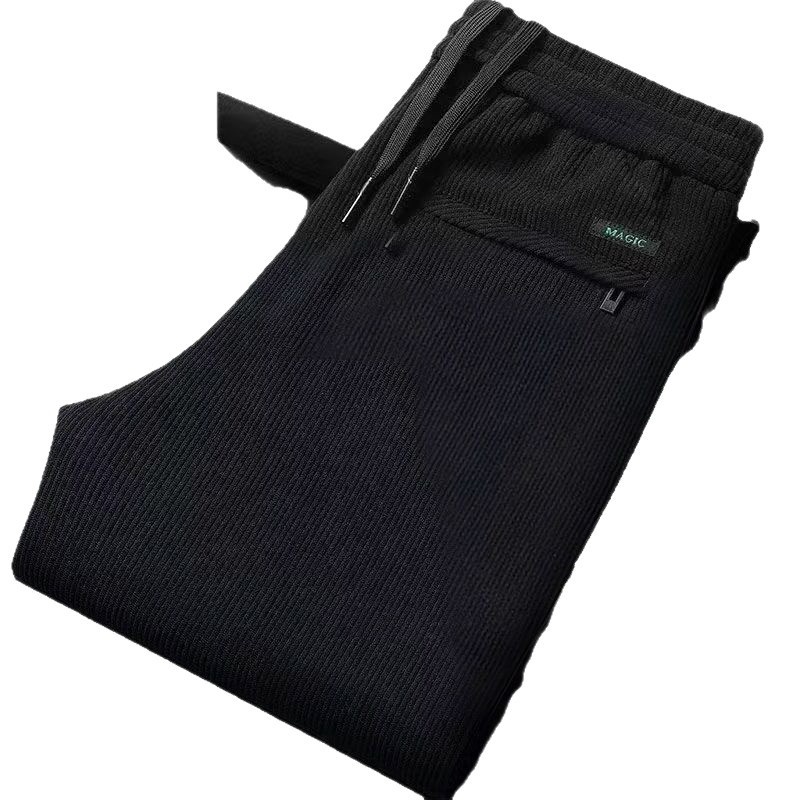Pantaloni della tuta da uomo in velluto a coste spesso, con elastico in vita, autunno inverno, larghi e dritti, foderati in pile_voghion.com