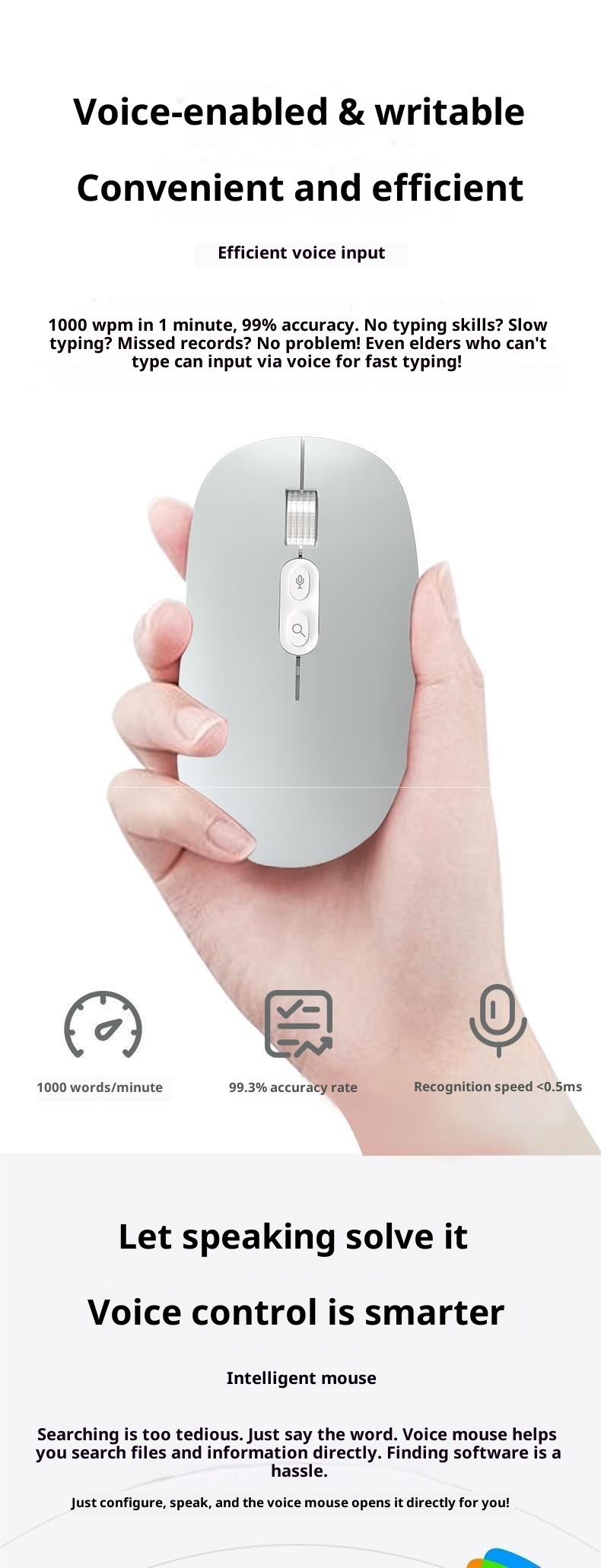 Digitex Digitex Supports Wireless Voice Control Input Translation Speaking Microphone Typing Recognition Text Conversion AI Smart Mouse_voghion.com