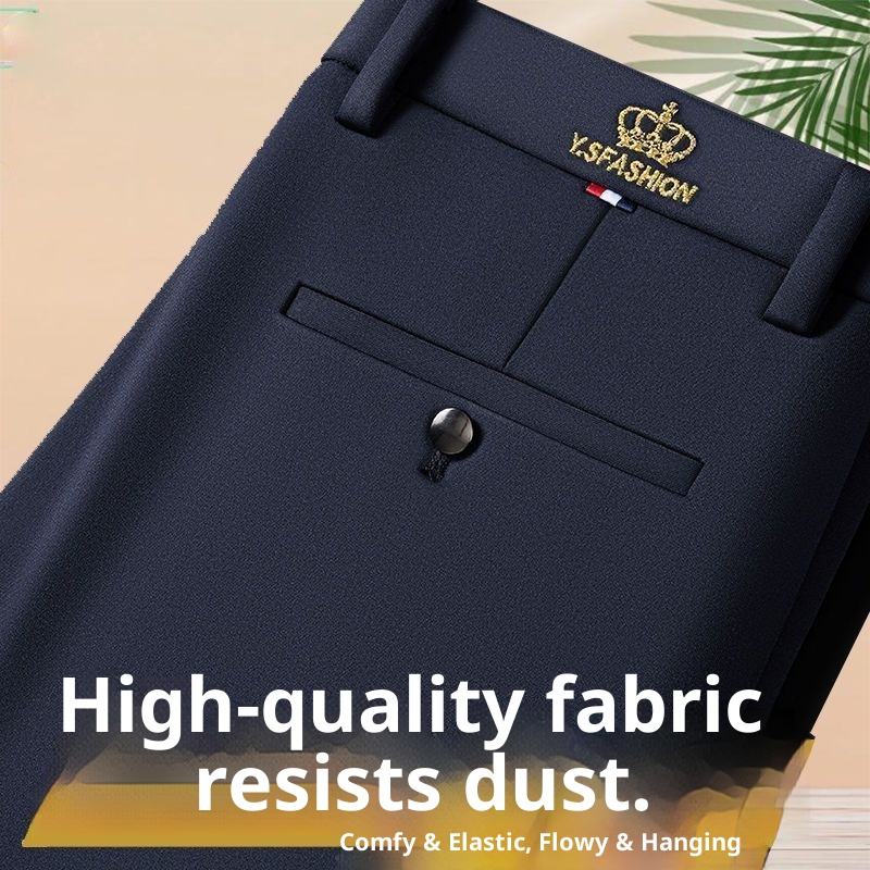 Jongen Lente en herfst elastische herenjurk strijkvrij recht hoge taille diep kruis zakelijke dikke casual broek_voghion.com