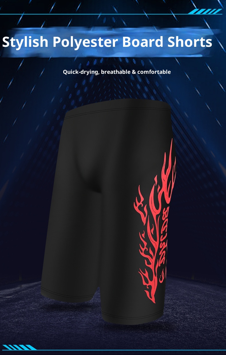 001 Mn's Swim Fashion Flam Print Larg Siz Fiv-Point Shorts Hot Spring Anti-Embarrassmnt Adult Swimming Trunks_voghion.com