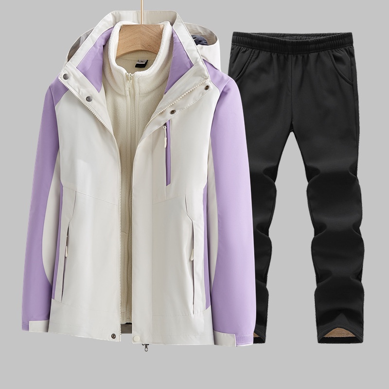 001 Outdoor Jacket Women Three-in-One Suit Men Fleece-Lined Thickened Detachable Two-Piece Set Warm Windproof Plu Size_voghion.com
