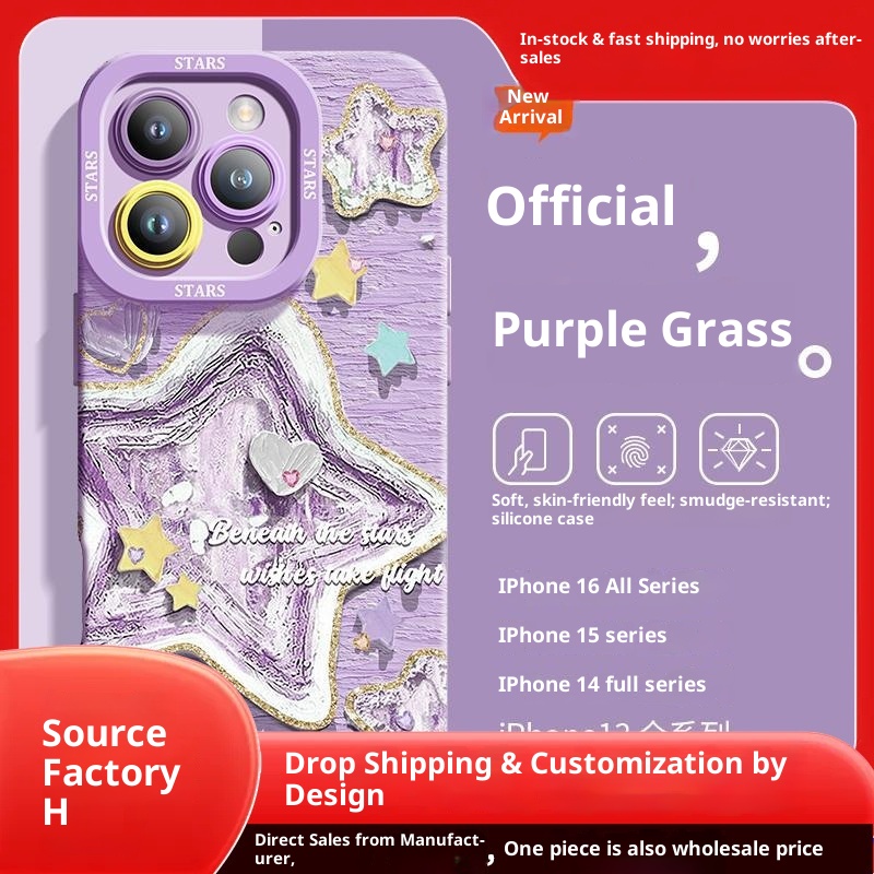 TechGlobe Oil Painting Star Compatible With 16 Phone Case IPhone 15 Max New Wrist Strap Stand 14 Painted 13 Pro_voghion.com