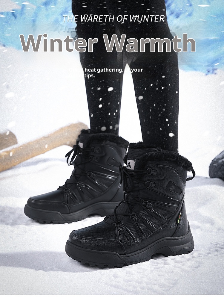 Bottes de neige ActiveGo pour hommes, doublées en polaire, chaudes et en coton, coupe-vent, à lacets, résistantes à l'usure, pour l'extérieur._voghion.com