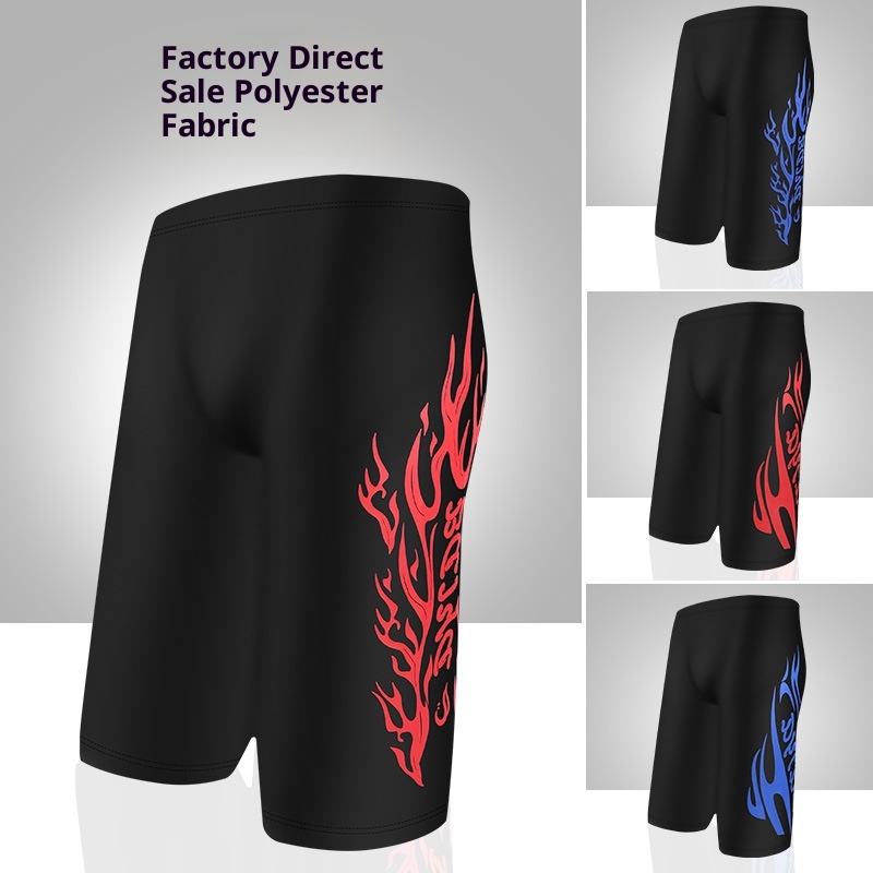 001 Mn's Swim Fashion Flam Print Larg Siz Fiv-Point Shorts Hot Spring Anti-Embarrassmnt Adult Swimming Trunks_voghion.com