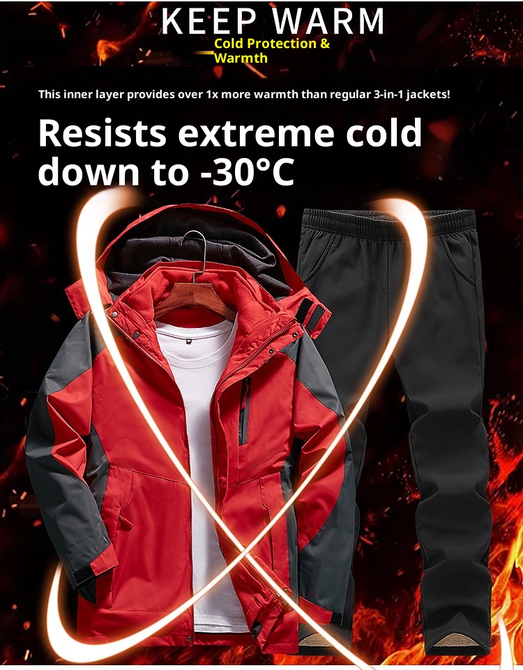 001 Outdoor Jacket Women Three-in-One Suit Men Fleece-Lined Thickened Detachable Two-Piece Set Warm Windproof Plu Size_voghion.com