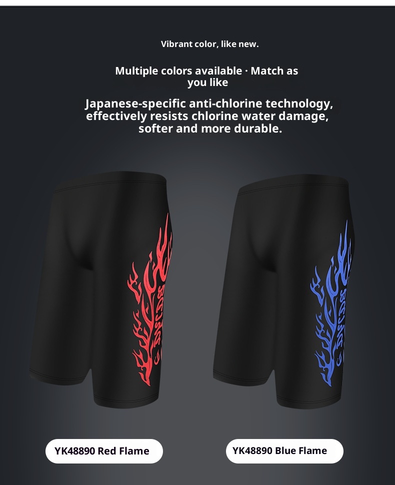 001 Mn's Swim Fashion Flam Print Larg Siz Fiv-Point Shorts Hot Spring Anti-Embarrassmnt Adult Swimming Trunks_voghion.com