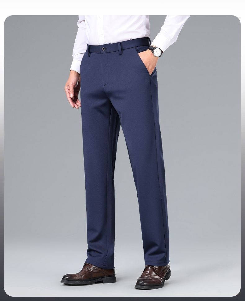 Jongen Lente en herfst elastische herenjurk strijkvrij recht hoge taille diep kruis zakelijke dikke casual broek_voghion.com