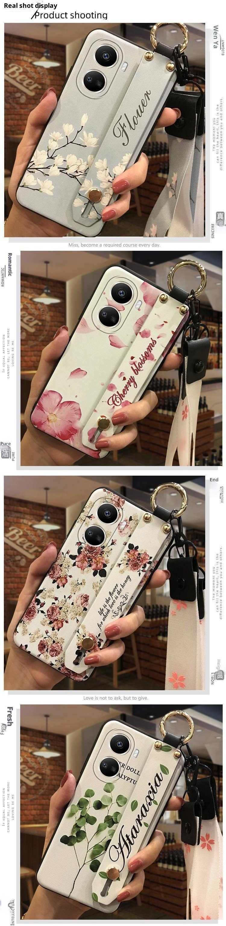 TechGlobe Compatible With IPhone Samsung Phone Case Oppo Floral Wrist Strap Texture Vivo Retro Trendy Xiaomi Shockproof Huawei_voghion.com