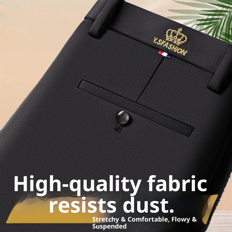 Jongen Lente en herfst elastische herenjurk strijkvrij recht hoge taille diep kruis zakelijke dikke casual broek_voghion.com