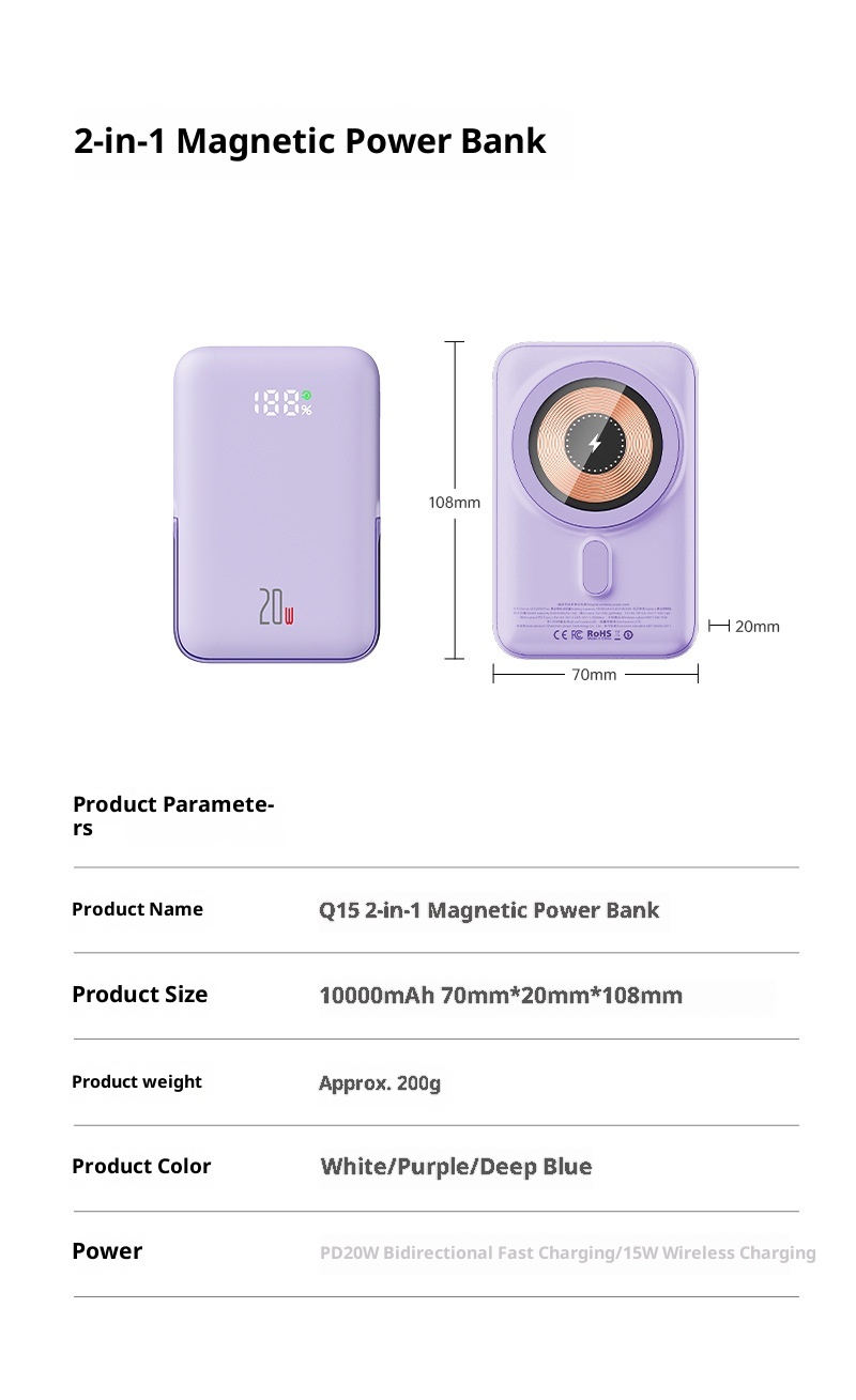 techglobe New Transparent Magnetic Wireless Power Bank 10000mAh Fast Charging Large Capacity Ultra-thin Portable Charger_voghion.com