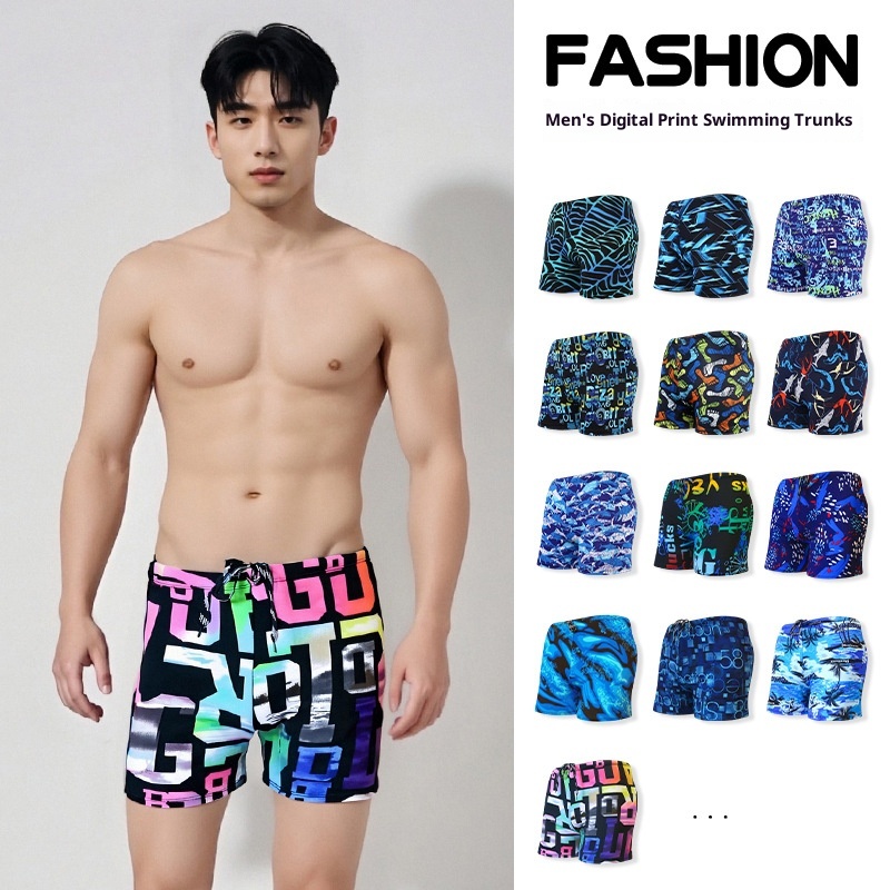 001 Men's Quick-Dry Anti-Embarrassment Adult Plus Size Boxer Beach Spa Swimming Shorts Fashionable Comfortable Swim Trunks_voghion.com
