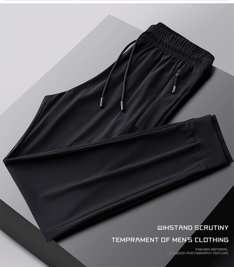 Pantaloni sportivi elastici da uomo, pantaloni estivi sottili in seta ghiacciata di grandi dimensioni, pantaloni lunghi dritti casual traspiranti ad asciugatura rapida per uomo_voghion.com