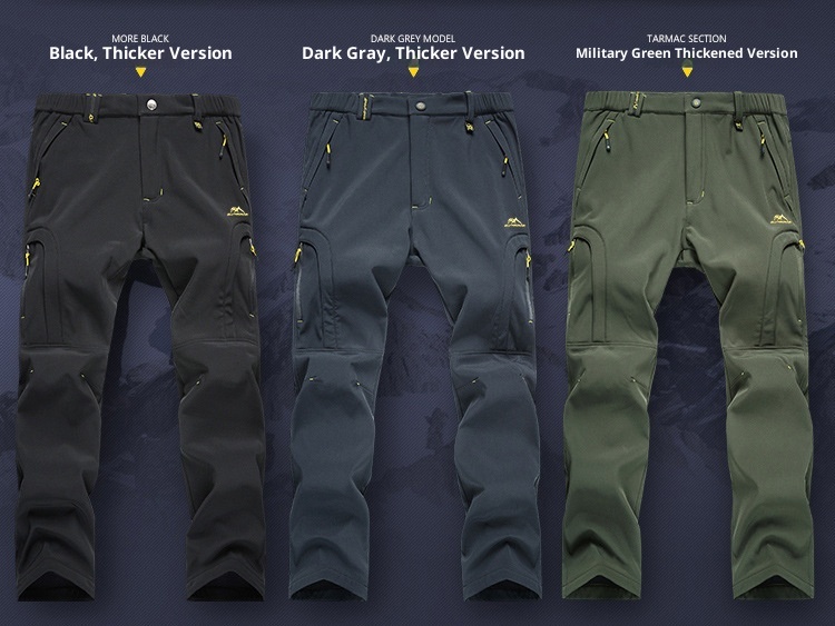 001 Calça comprida unissex para esportes ao ar livre, resistente ao desgaste, em tecido softshell grosso, ideal para caminhadas e esqui. Perfeita para o inverno._voghion.com