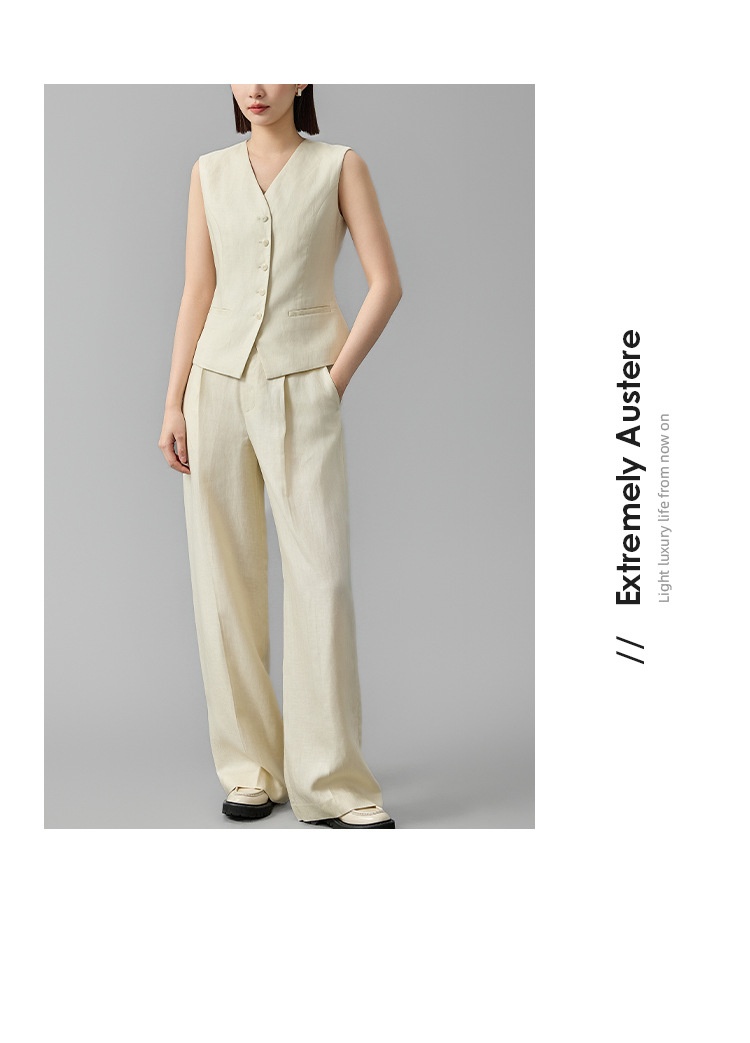 ChicShe Linen Small For Women One Button Three Piece Set Vest Professional Suit Straight Wide Leg Pants 24 Autumn New Style_voghion.com