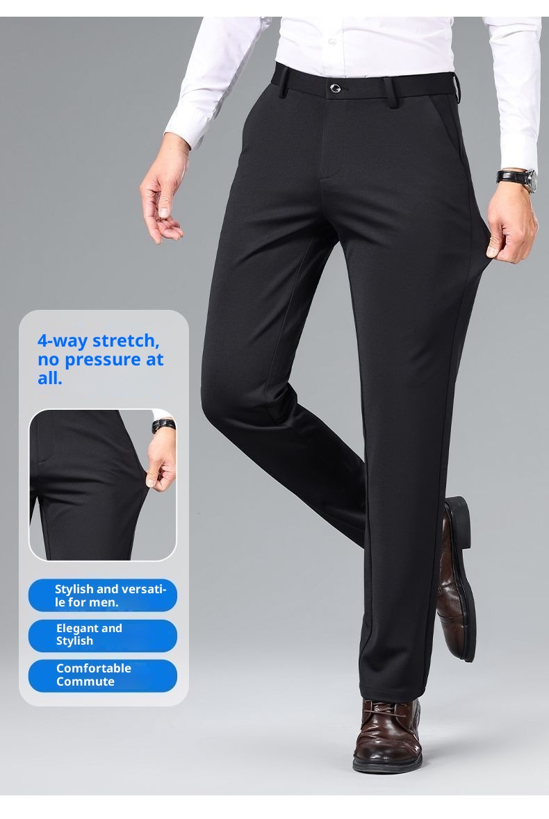 Jongen Lente en herfst elastische herenjurk strijkvrij recht hoge taille diep kruis zakelijke dikke casual broek_voghion.com