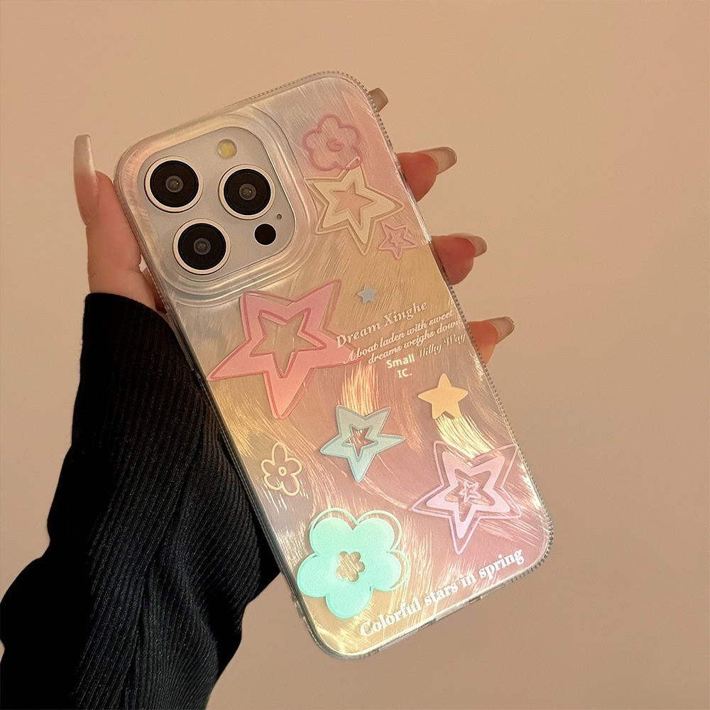 TechGlobe Kompatible Handyhülle mit 15 Feather Gauze iPhone 13 Gradient Colorful Stars 12 Koreanischer Stil 14 Pro Max 11_voghion.com