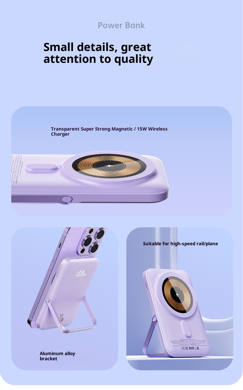 techglobe New Transparent Magnetic Wireless Power Bank 10000mAh Fast Charging Large Capacity Ultra-thin Portable Charger_voghion.com