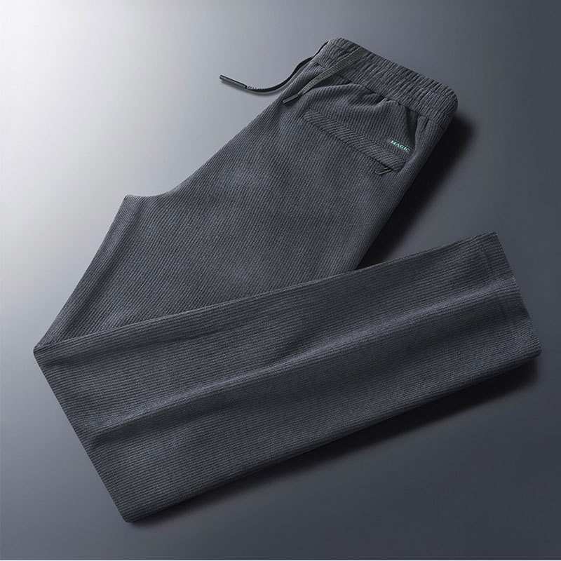 Pantaloni della tuta da uomo in velluto a coste spesso, con elastico in vita, autunno inverno, larghi e dritti, foderati in pile_voghion.com