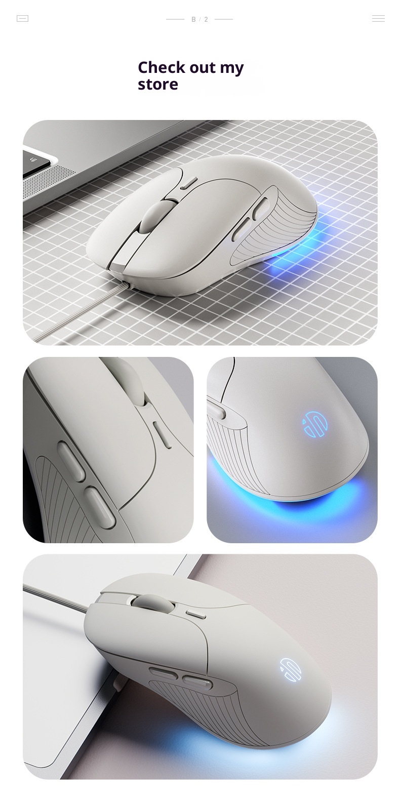 Souris filaire Digitex Inphic B2 silencieuse et ergonomique mécanique pour ordinateur portable, jeux et e-sport._voghion.com