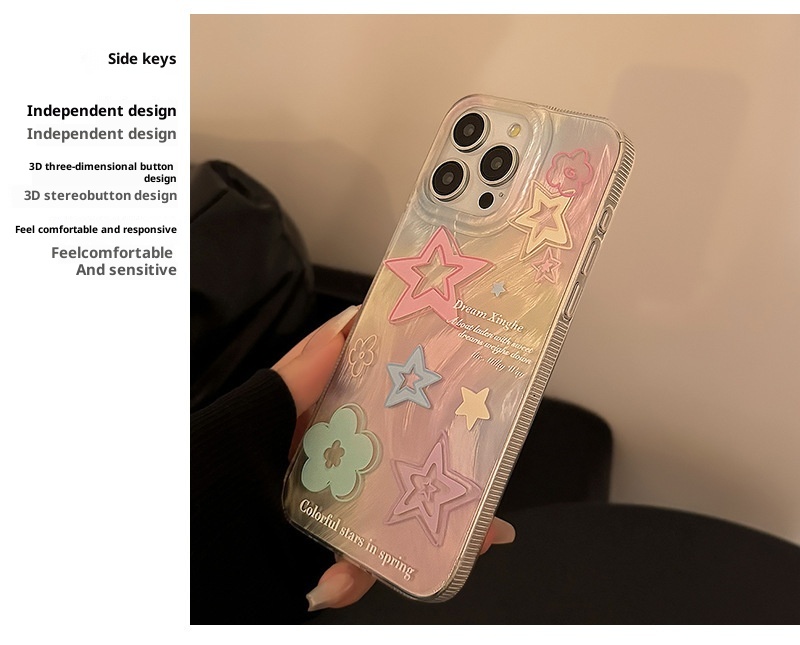 TechGlobe Kompatible Handyhülle mit 15 Feather Gauze iPhone 13 Gradient Colorful Stars 12 Koreanischer Stil 14 Pro Max 11_voghion.com