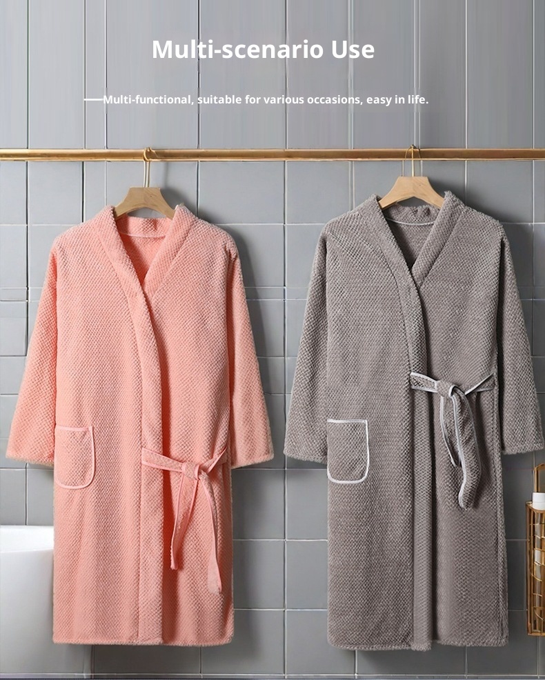 Gonna da bagno Lillian Towel, autunno inverno, unisex, in pile corallo, con maniche a griglia di ananas, extra lunga, spessa, ampia, accappatoio_voghion.com