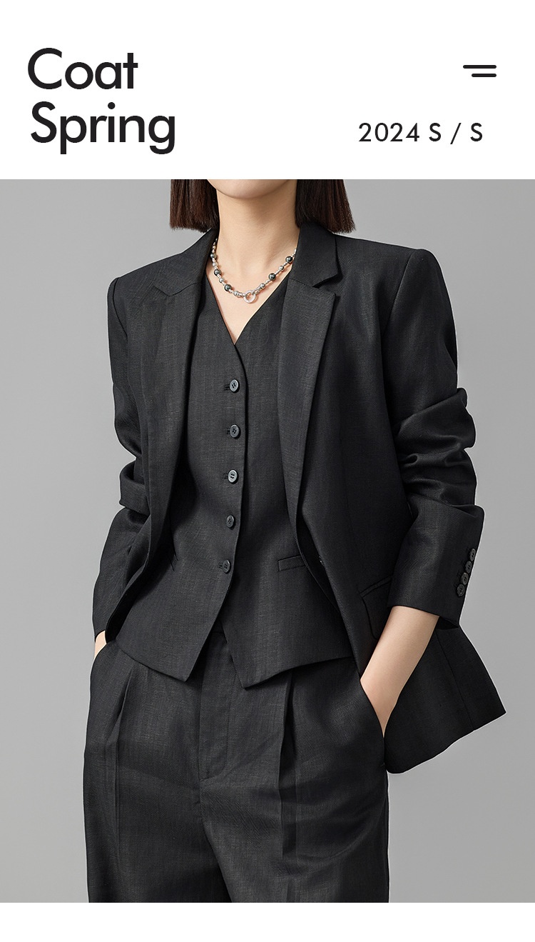 ChicShe Linen Small For Women One Button Three Piece Set Vest Professional Suit Straight Wide Leg Pants 24 Autumn New Style_voghion.com