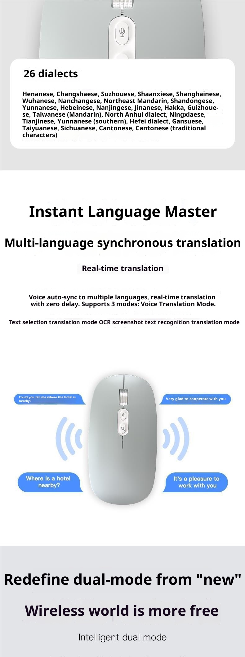 Digitex Digitex Supports Wireless Voice Control Input Translation Speaking Microphone Typing Recognition Text Conversion AI Smart Mouse_voghion.com