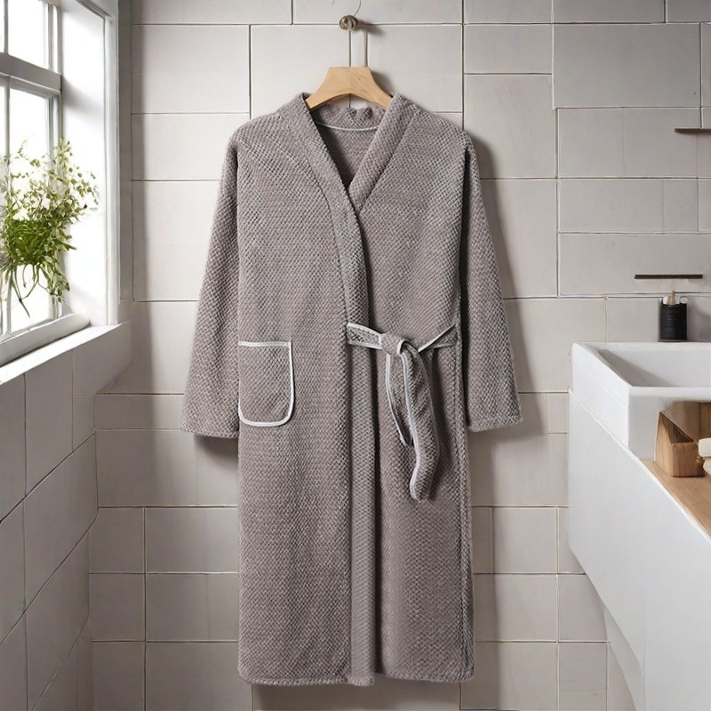 Gonna da bagno Lillian Towel, autunno inverno, unisex, in pile corallo, con maniche a griglia di ananas, extra lunga, spessa, ampia, accappatoio_voghion.com