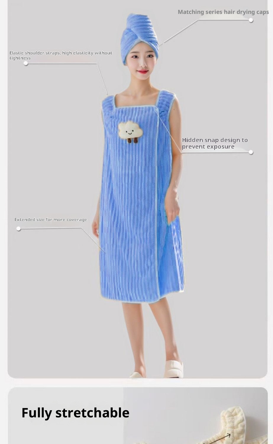 Lillian, um novo roupão de banho vestível com estampa de desenho animado fofo, mais absorvente e de secagem rápida do que o algodão puro. Ideal para uso em casa ou em casa._voghion.com