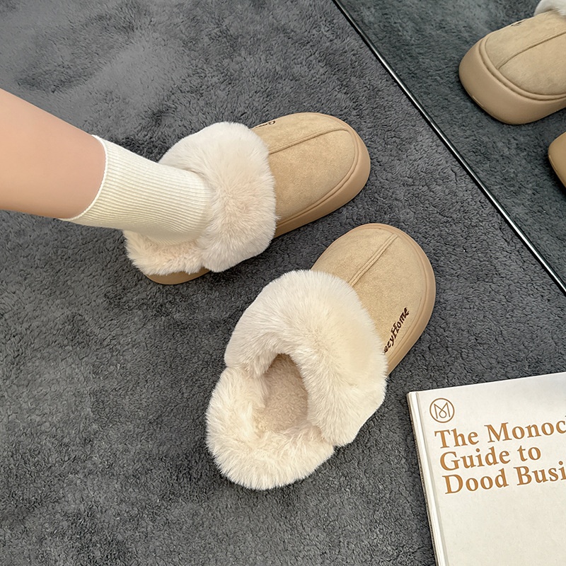Zees Women's Cotton Autumn 2025 New Simple Fashion Indoor Home Non-Slip Furry Slippers Men Winter_voghion.com