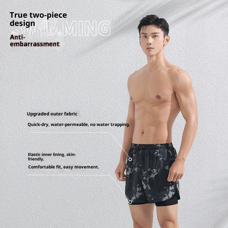 001 Adult Trunks Men's Quick-Drying Large Size Ai-Embarrassme New Professional Double-Layer Three-Poi Swimming_voghion.com
