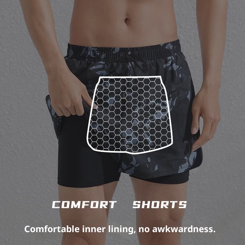 001 Adult Trunks Men's Quick-Drying Large Size Ai-Embarrassme New Professional Double-Layer Three-Poi Swimming_voghion.com