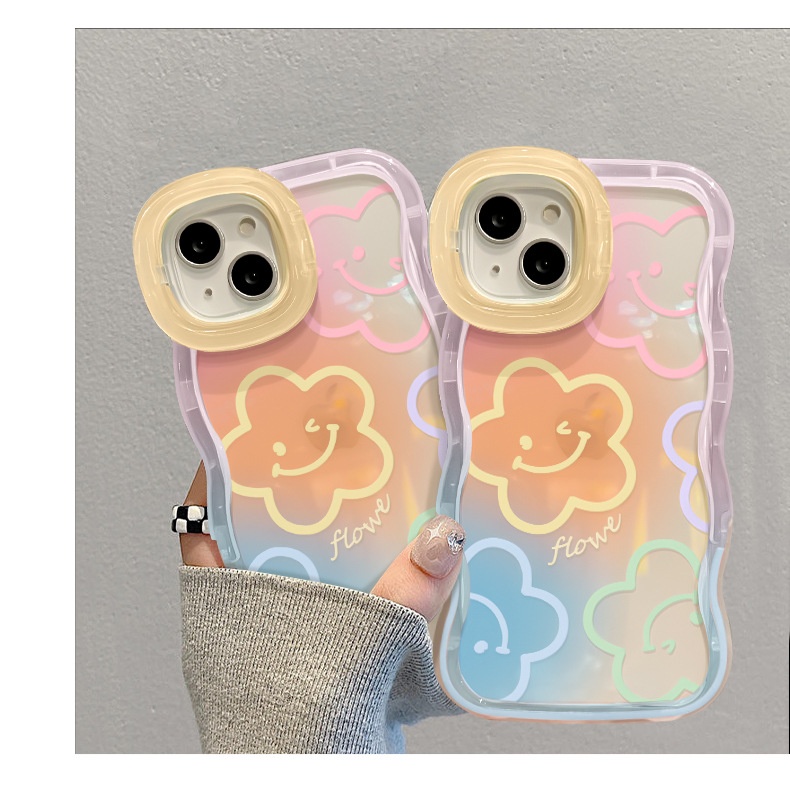 TechGlobe Gradient Smiley Flower Transparente Handyhülle, passend für iPhone 16, iPhone 15 Pro, Dual Stand, 14, stoßfest, iPhone 13, Damen-X_voghion.com