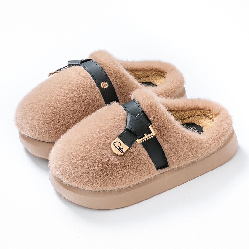 Zees Internet Celebrity Furry For Women Winter Fashion Outdoor Thick Sole Non-Slip Warm Home Plush Cotton Slippers_voghion.com