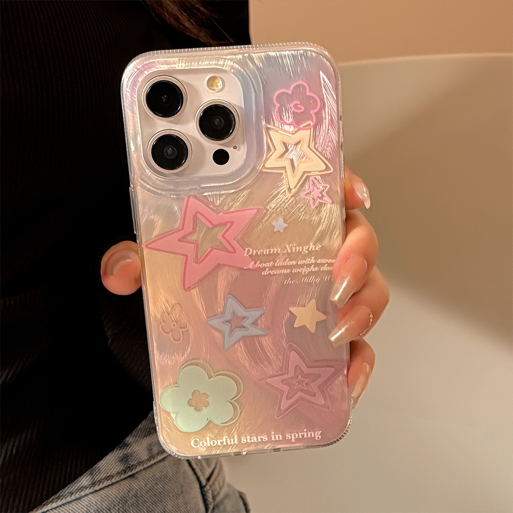 TechGlobe Kompatible Handyhülle mit 15 Feather Gauze iPhone 13 Gradient Colorful Stars 12 Koreanischer Stil 14 Pro Max 11_voghion.com