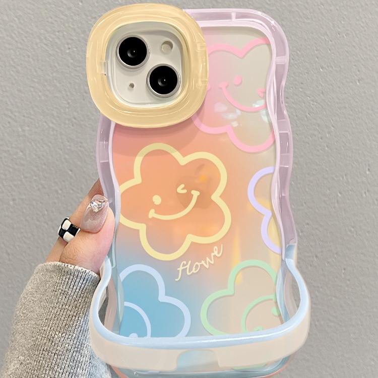 TechGlobe Gradient Smiley Flower Transparente Handyhülle, passend für iPhone 16, iPhone 15 Pro, Dual Stand, 14, stoßfest, iPhone 13, Damen-X_voghion.com