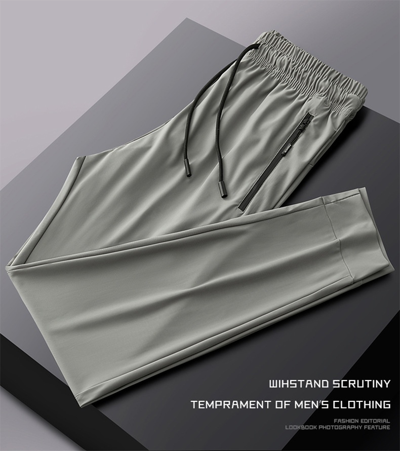 Pantaloni sportivi elastici da uomo, pantaloni estivi sottili in seta ghiacciata di grandi dimensioni, pantaloni lunghi dritti casual traspiranti ad asciugatura rapida per uomo_voghion.com