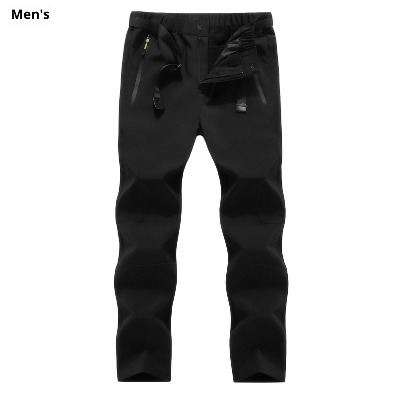 001 Group Purchase Outdoor Softshell Men Fleece Lined Thickened Winter Windproof Waterproof Warm Coldproof Hiking Ski Pants_voghion.com