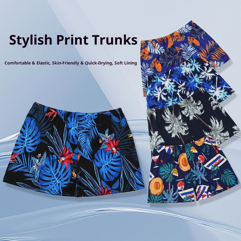 001 Adult Men's New Beach Swimming Pool Hot Spring Fashion Printed Comfortable Breathable Milk Silk Swim Trunks_voghion.com