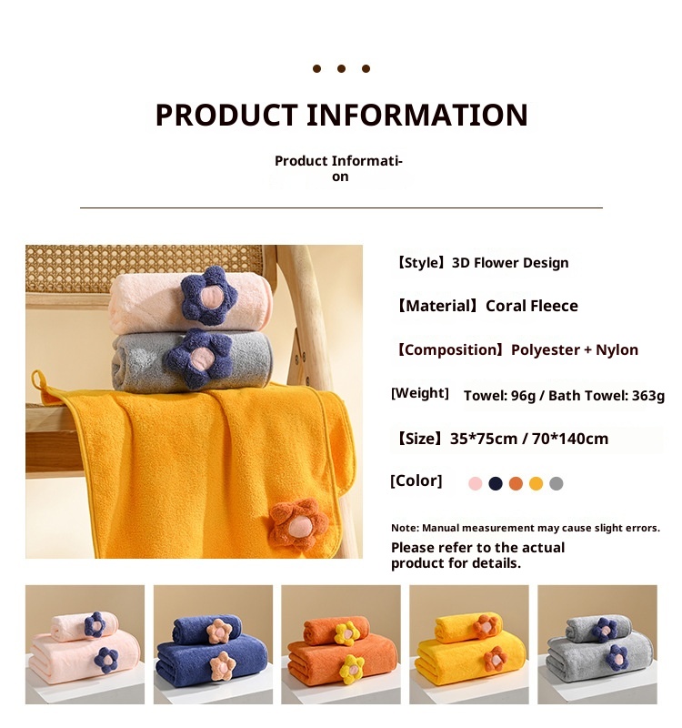 Lillian New Coral Fleece Bath Set Flower Household Face Thickened Absorbent Gift Towel Wholesale_voghion.com