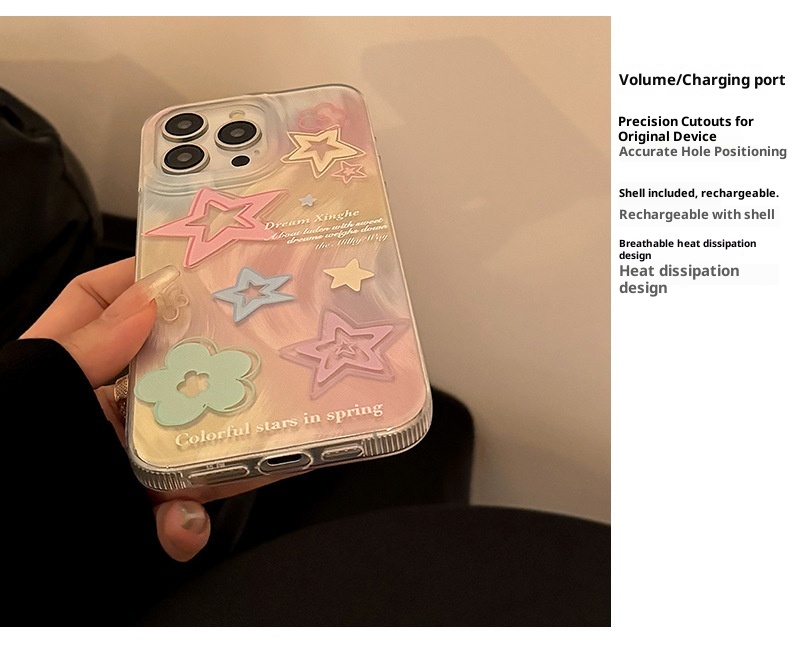 TechGlobe Kompatible Handyhülle mit 15 Feather Gauze iPhone 13 Gradient Colorful Stars 12 Koreanischer Stil 14 Pro Max 11_voghion.com