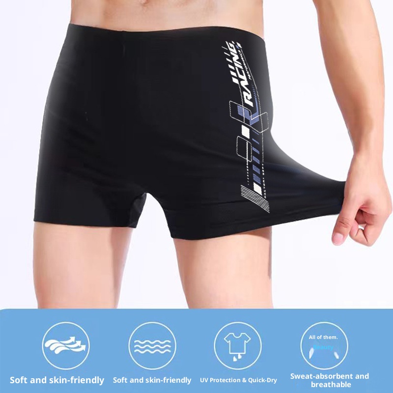 001 New Anti-Embarrassment Adult Trunks Plus Size Loose Professional Quick-Dry Boxer Swim Shorts Men's 5-Point_voghion.com