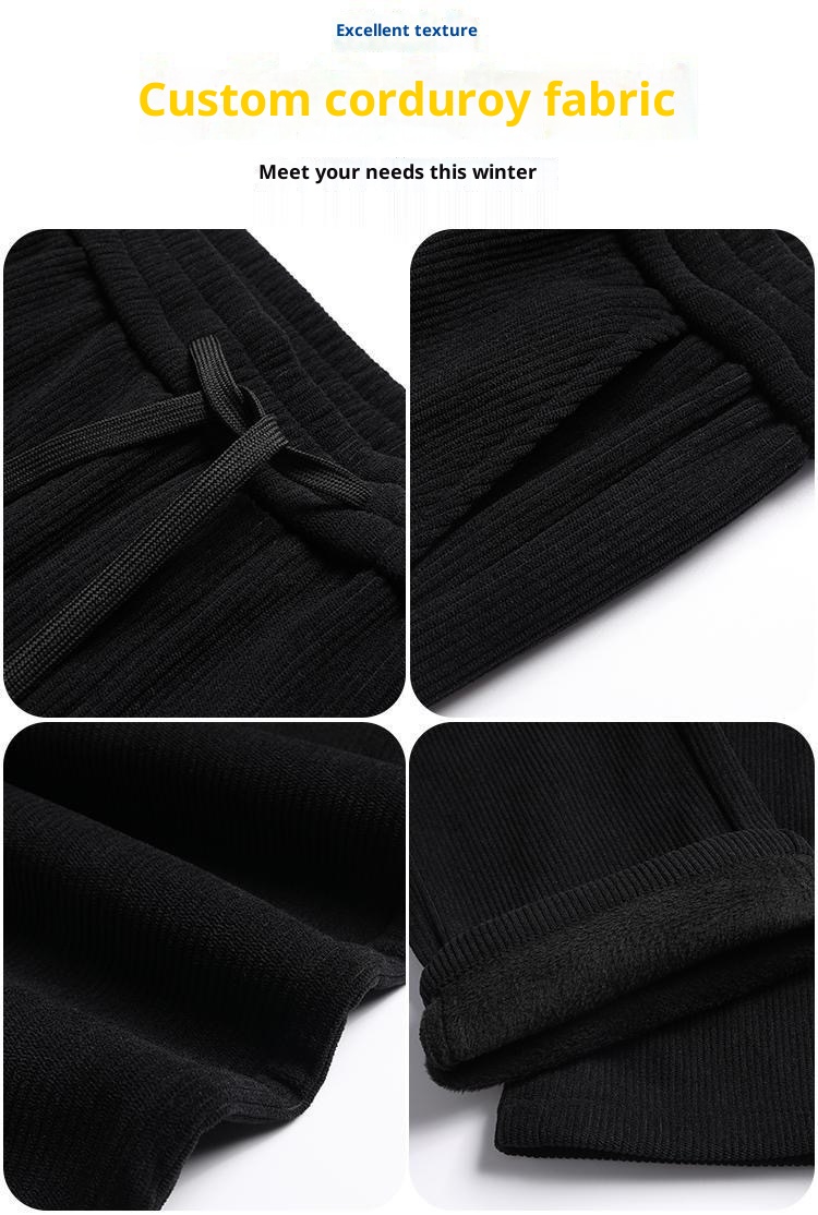 Pantaloni della tuta da uomo in velluto a coste spesso, con elastico in vita, autunno inverno, larghi e dritti, foderati in pile_voghion.com