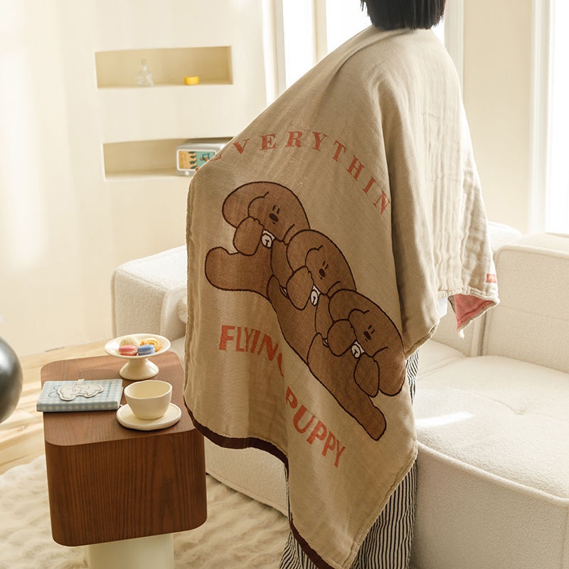 Lillian Japanese Style Cartoon Pure Four-Layer Gauze Cotton Linen Absorbent Sweat-Absorbing Quick-Dry Large Bath Towel Thin_voghion.com