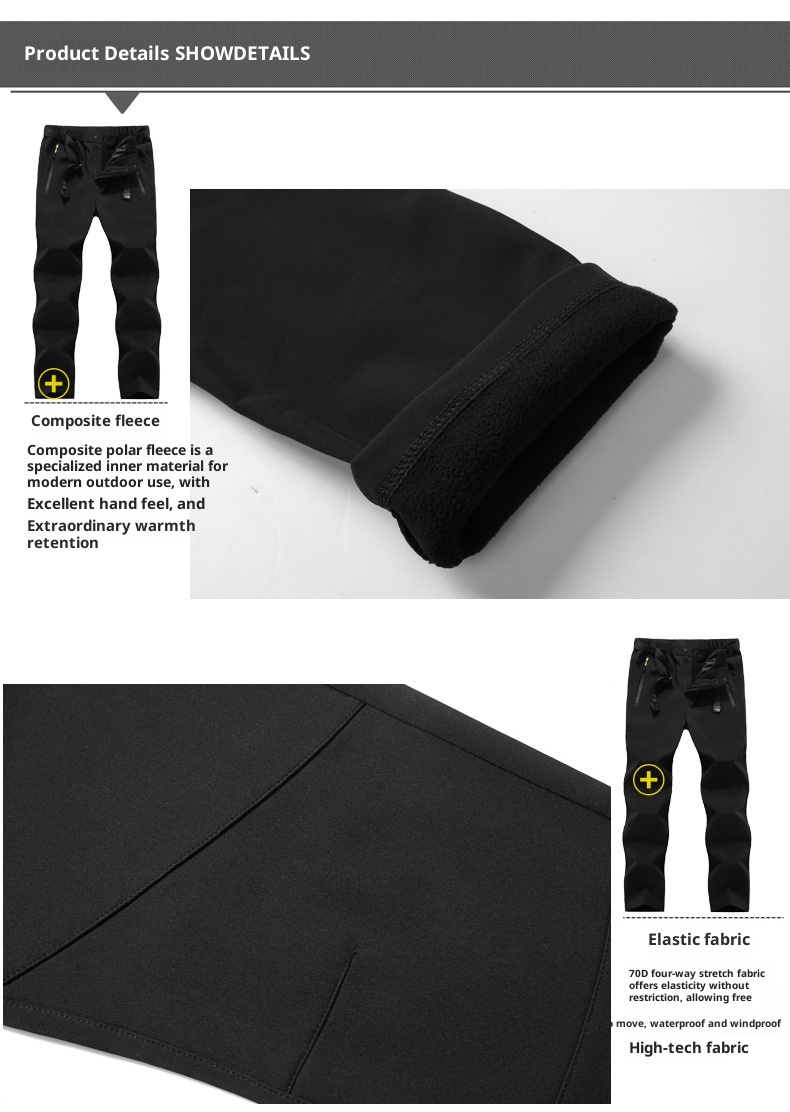 001 Group Purchase Outdoor Softshell Men Fleece Lined Thickened Winter Windproof Waterproof Warm Coldproof Hiking Ski Pants_voghion.com