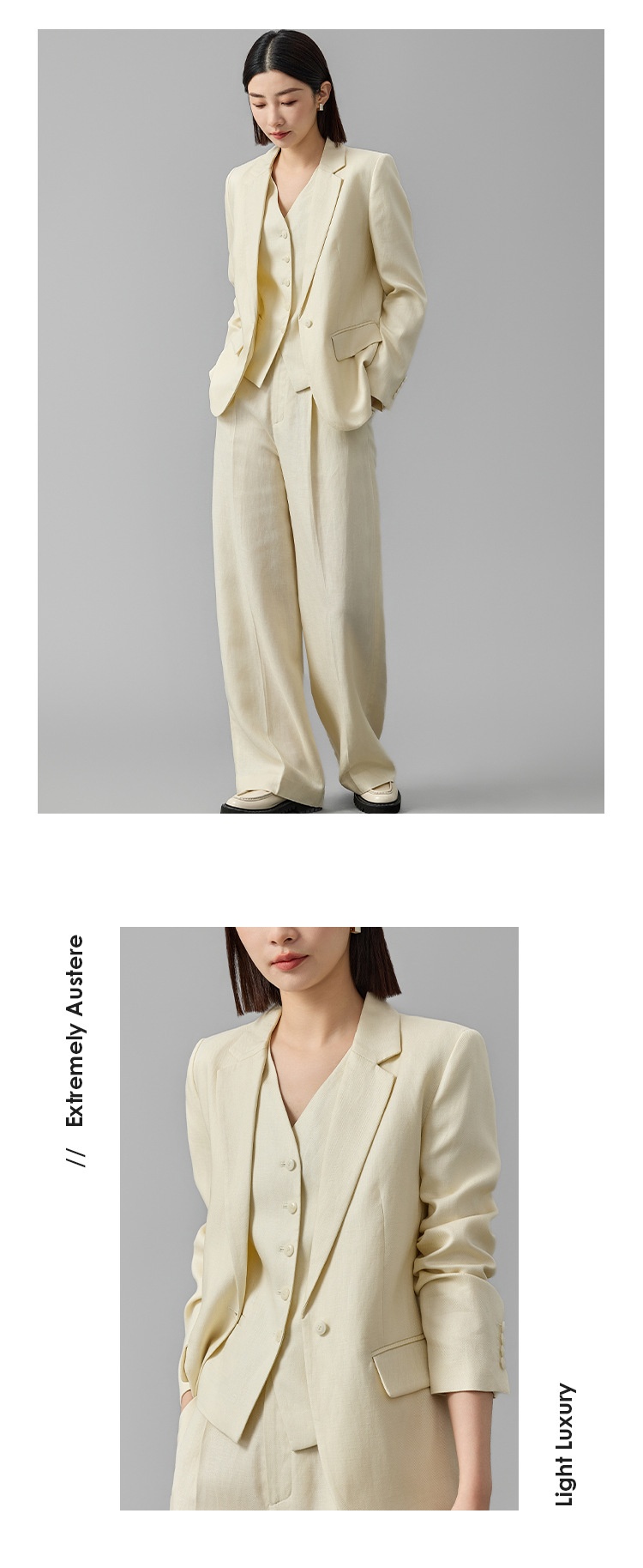 ChicShe Linen Small For Women One Button Three Piece Set Vest Professional Suit Straight Wide Leg Pants 24 Autumn New Style_voghion.com